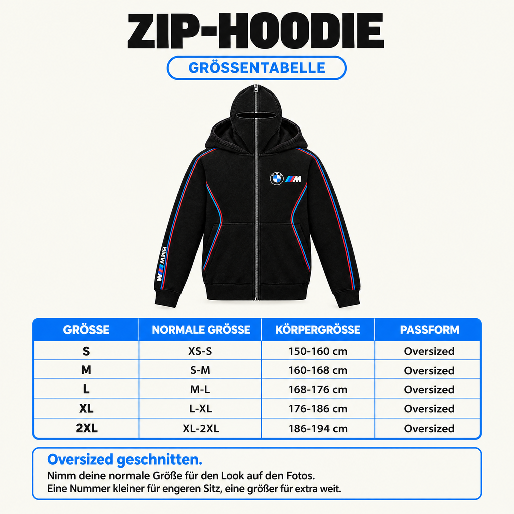 BMW M Zip-Hoodie Groessentabelle